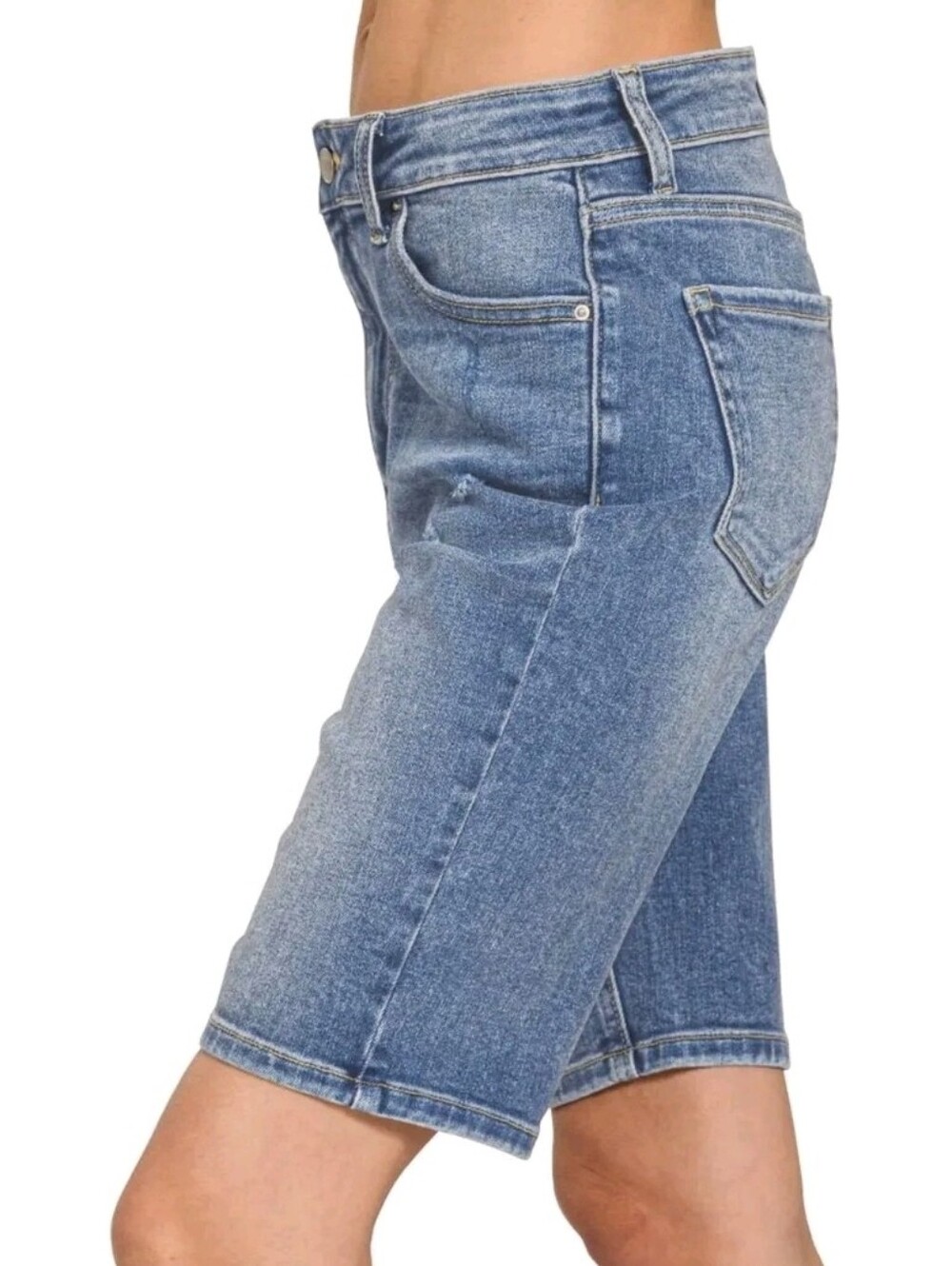 Zenana High-Rise Denim Distressed Bermuda Shorts - Picture 6 of 10